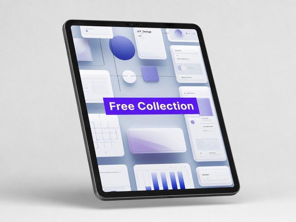 Tablet displaying a design software interface with 'Free Collection' text on a light gray background
