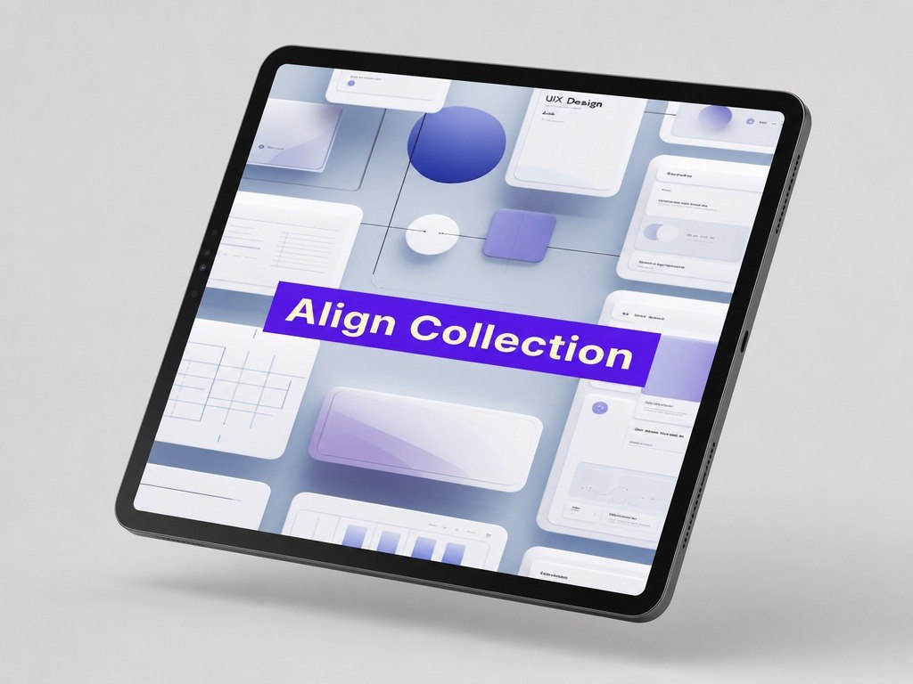 Tablet displaying a design software interface with 'Align Collection' on a light gray background