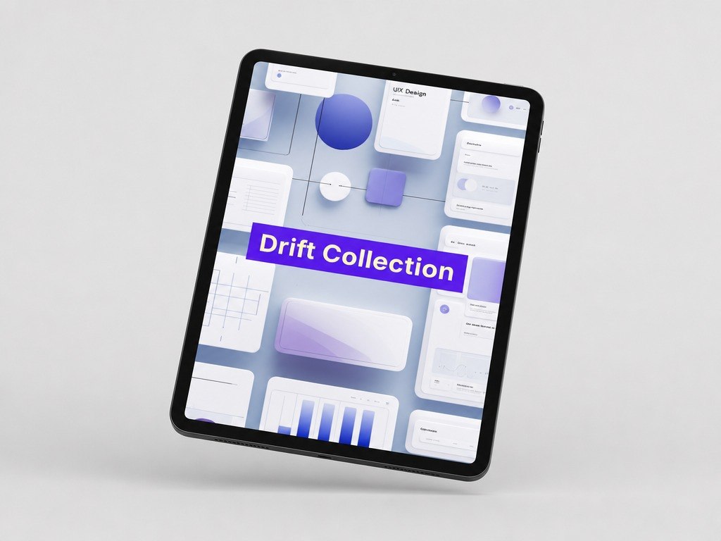Tablet displaying a design interface with 'Drift Collection' on a light gray background