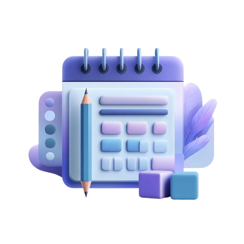 3D purple calendar with a pencil on a white background