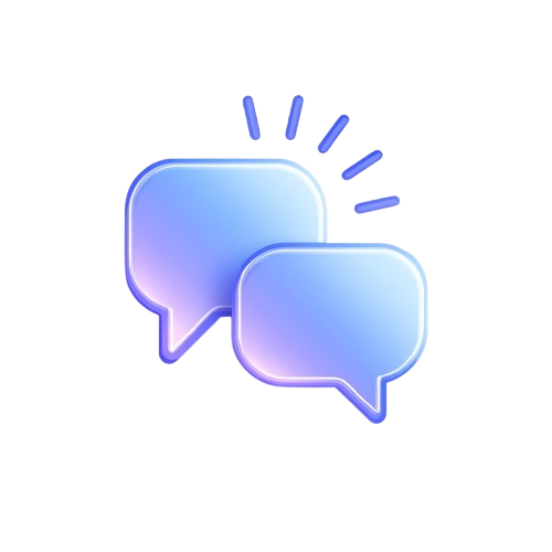 Gradient blue speech bubble icon on a white background