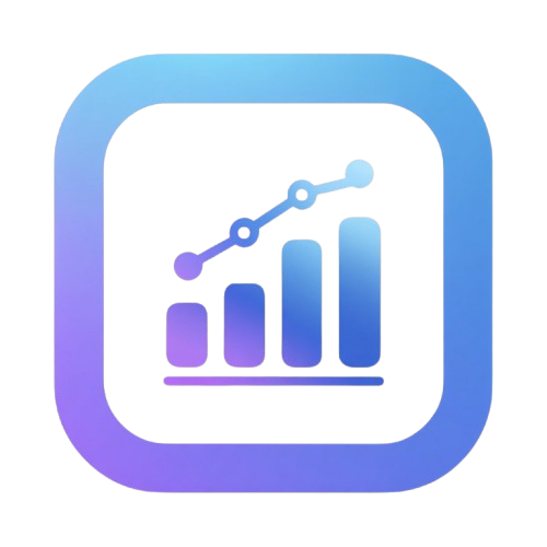 Gradient icon of a bar chart with a line on a white background