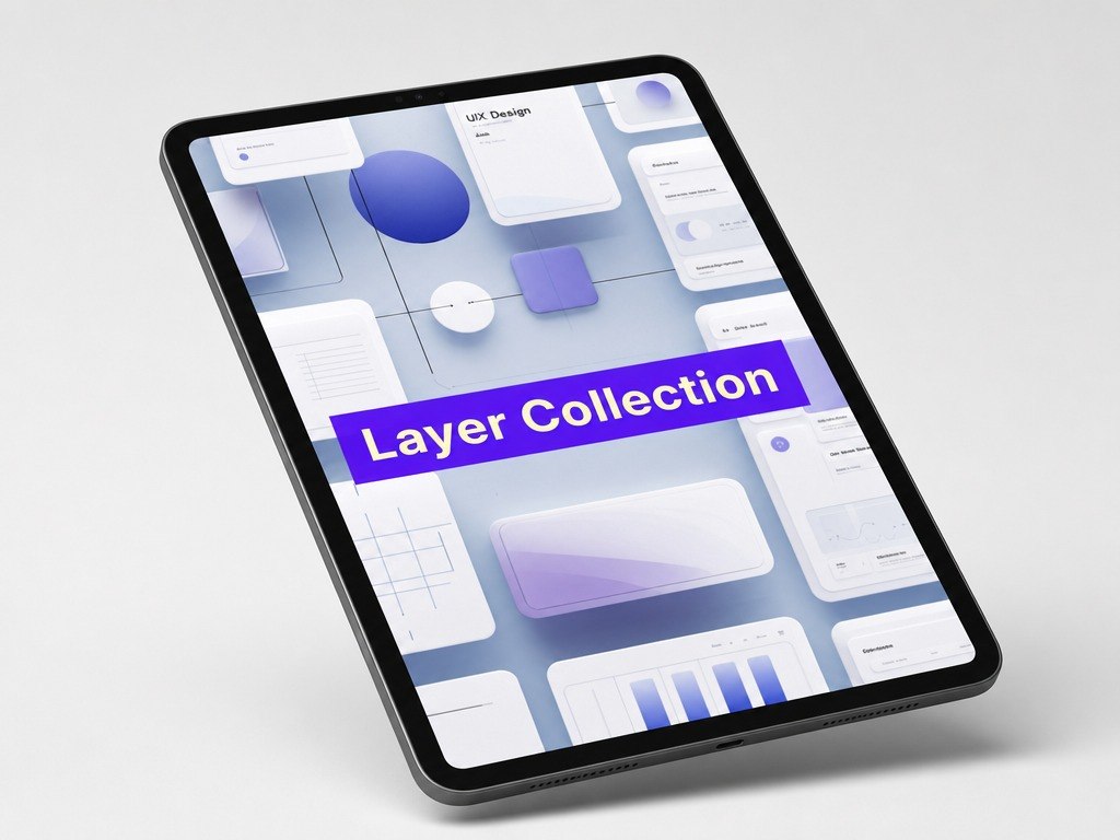 Tablet displaying a design software interface with 'Layer Collection' on a light gray background