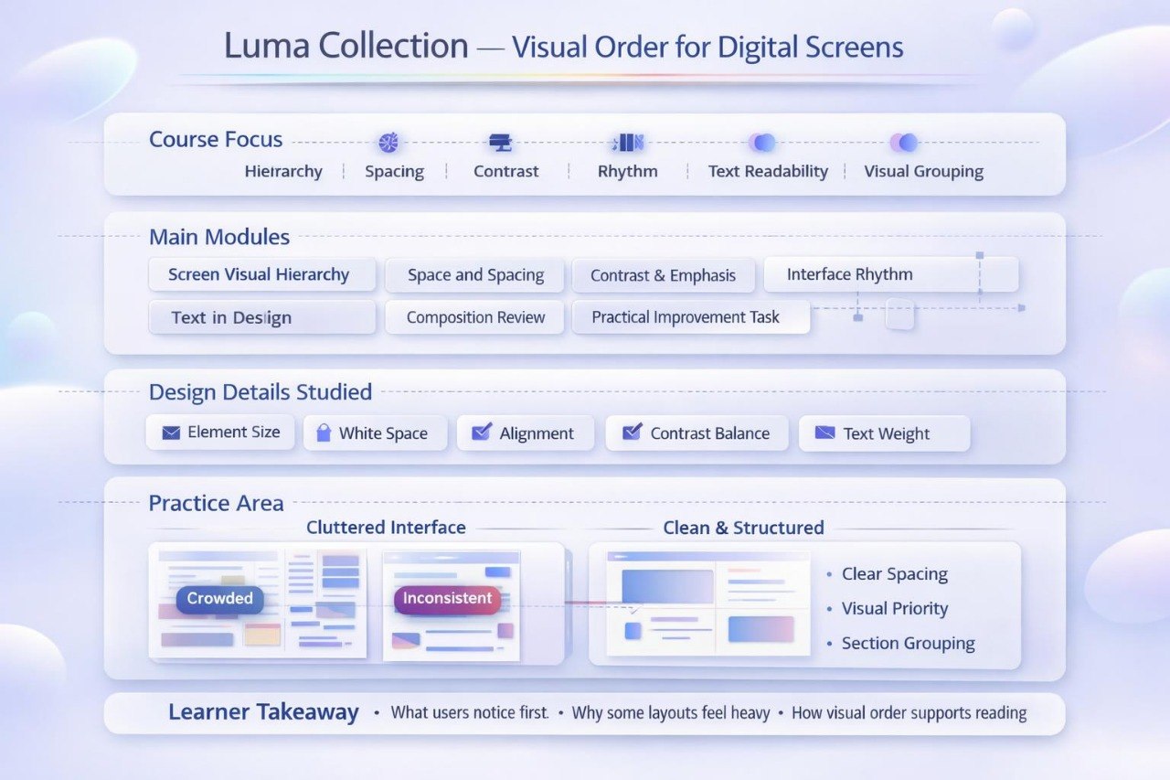 Luma Collection visual order framework for digital screens with various modules and sections.