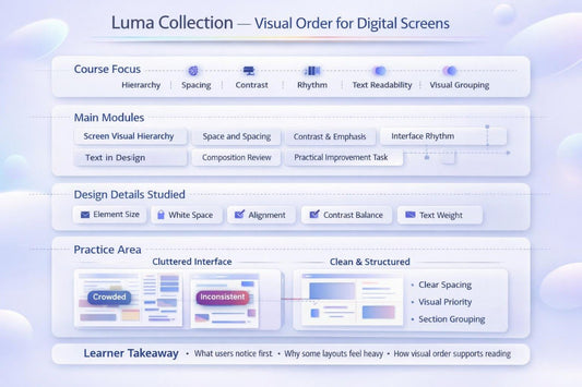 Luma Collection visual order framework for digital screens with various modules and sections.