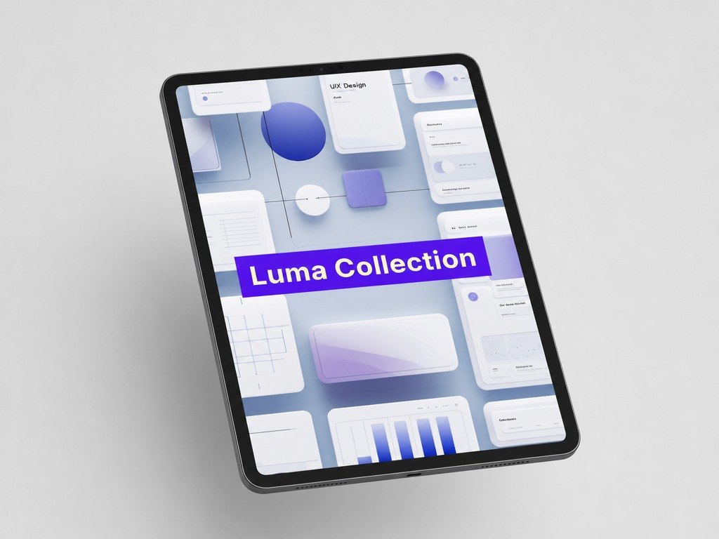 Tablet displaying a design interface with 'Luma Collection' on a light gray background