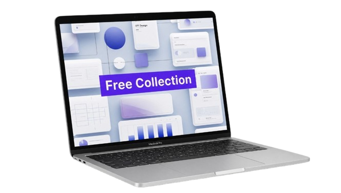 Laptop displaying a screen with 'Free Collection' text on a white background