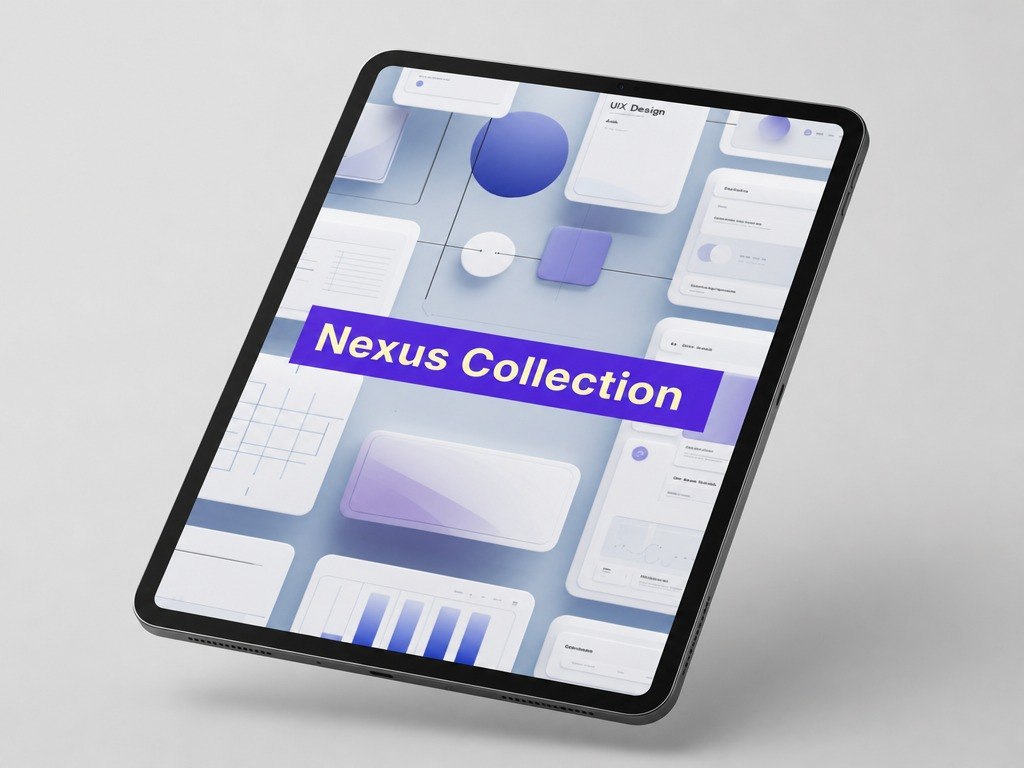 Tablet displaying a design interface with 'Nexus Collection' on a light gray background