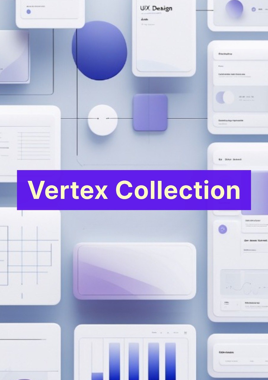 Collage of UI elements with 'Vertex Collection' text on a blue gradient background