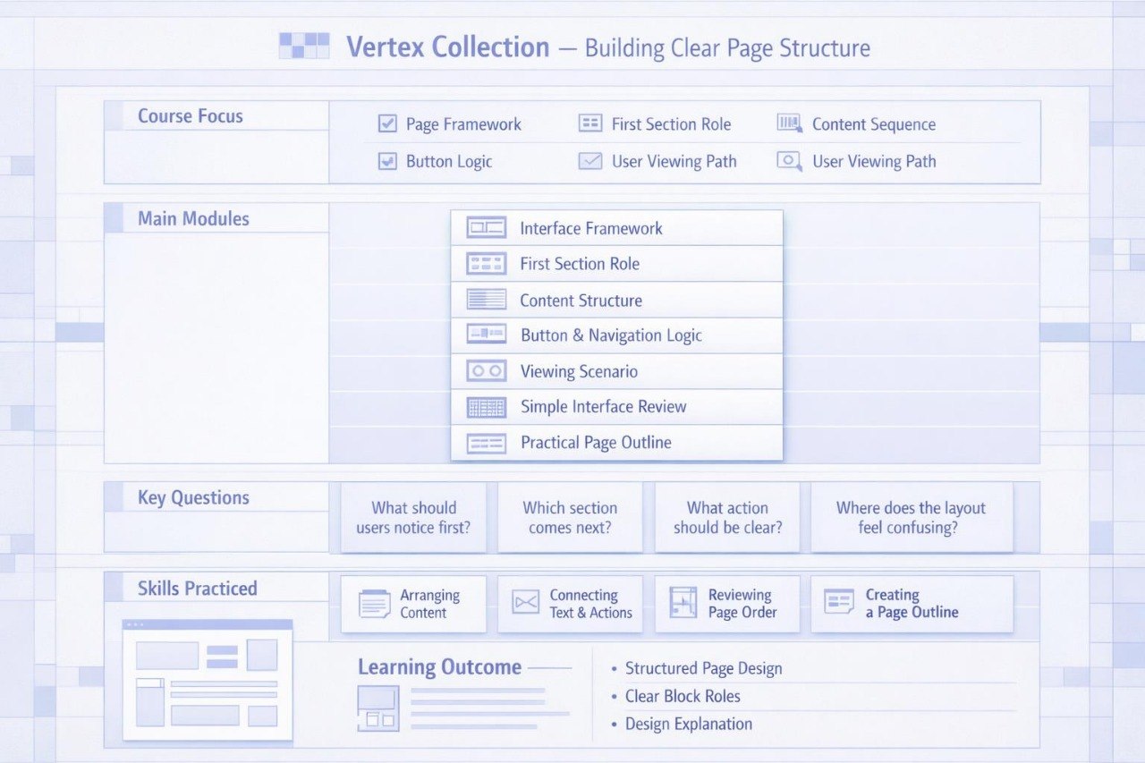Software interface for building clear page structure with various modules and questions.